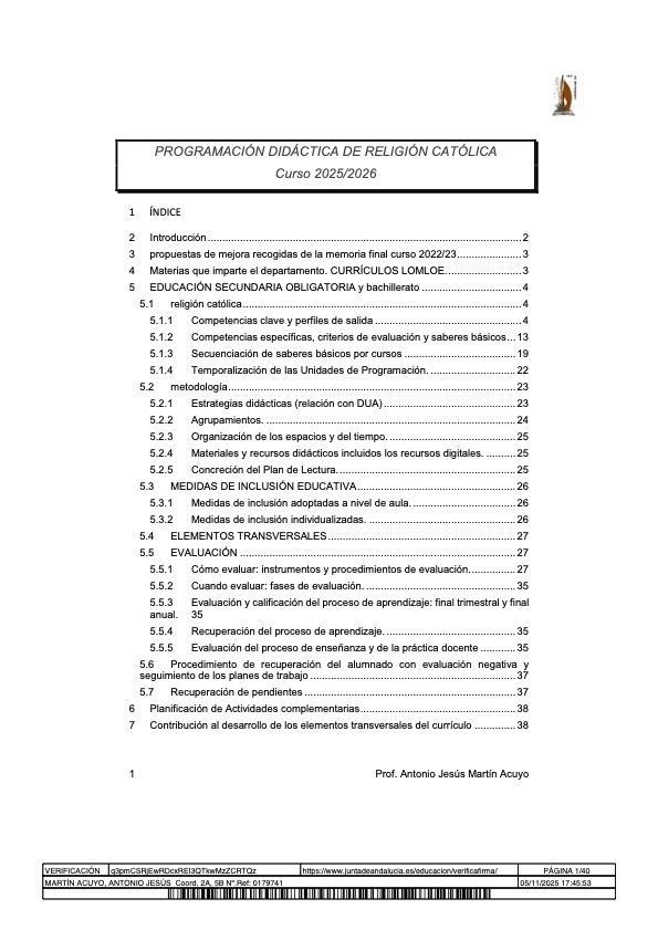 Programación didactica Religión Católica